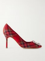 Hangisi 90 crystal-embellished checked wool pumps