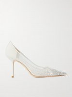 Love 85 leather-trimmed crystal-embellished mesh pumps