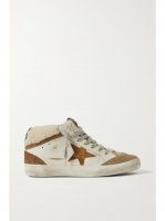 Mid Star distressed leather, suede and shearling sneakers