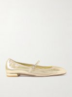 Claris crystal-embellished metallic leather Mary Jane ballet flats