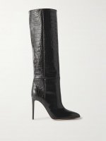 Croc-effect leather knee boots