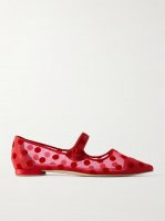 Campari grosgrain-trimmed flocked mesh ballet flats