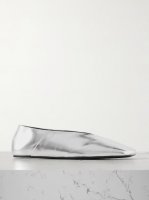 Metallic textured-leather ballet flats