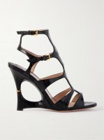 Paradis cutout croc-effect leather wedge sandals