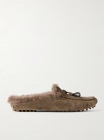 Tasseled shearling-lined suede slippers