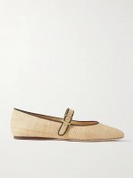 Ginger grosgrain-trimmed raffia Mary Jane ballet flats