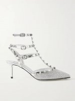 Rockstud 65 crystal-embellished metallic leather pumps