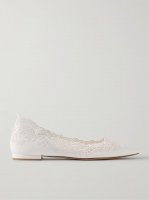 Lace-trimmed leather point-toe flats