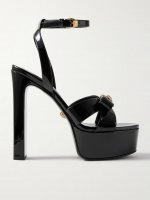 Gianni Ribbon embellished patent-leather platform sandals