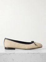 Veralli leather-trimmed raffia ballet flats