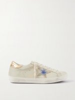 Superstar crystal-embellished distressed leather sneakers