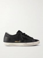 Super-Star distressed glittered leather and suede sneakers