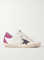 Superstar distressed glittered leather sneakers