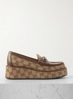 Ilde leather-trimmed canvas-jacquard platform moccasin