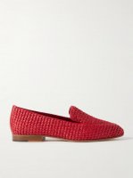 Pitakara leather-trimmed raffia loafers