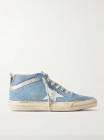 Mid Star glittered leather-trimmed distressed denim high-top sneakers