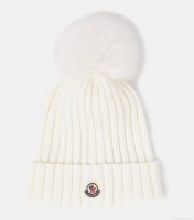 MonclerLogo faux fur-trimmed wool beanie