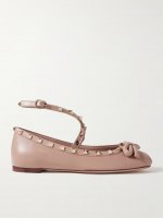 Rockstud leather ballet flats