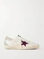 Super-Star crystal-embellished velvet-trimmed distressed leather sneakers