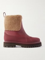 Regent cashmere and silk-blend fleece and leather ankle boots