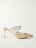 Rali 75 bow-embellished leather and raffia pumps