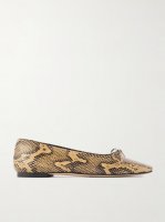 Delfina bow-detailed snake-effect leather ballet flats