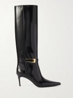 Lee buckled glossed-leather knee boots