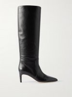 Stiletto croc-effect trimmed leather knee boots