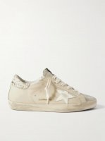 Super-Star metallic leopard-print distressed leather and suede sneakers