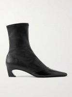 Patent-trimmed leather ankle boots