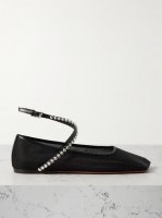 Ane crystal-embellished leather-trimmed mesh ballet flats