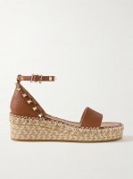 Rockstud 55 textured-leather espadrille wedge sandals