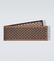 GucciGG Shadow fringed jacquard wool scarf