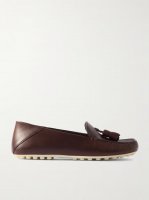 Tasseled leather collapsible-heel loafers