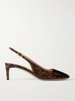 Nuit 55 leopard-print glossed-leather slingback pumps