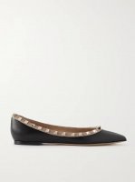 Rockstud leather point-toe flats