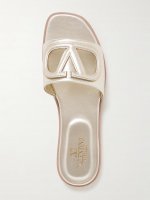 VLOGO cutout metallic leather slides