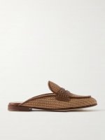 Florio Marbella 10 embellished leather-trimmed raffia loafers