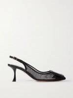 Viv' In The City patent leather-trimmed mesh slingback pumps