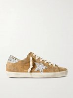 Super-Star distressed glittered leather-trimmed suede sneakers