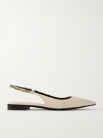 Signoria embellished patent-leather slingback ballet flats