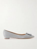 Hangisi embellished glittered satin point-toe flats