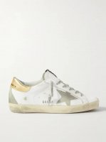 Superstar distressed leather and suede sneakers