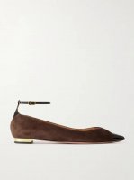 Pinot two-tone patent leather-trimmed suede ballet flats