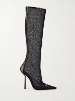 Oxalis buckle-embellished leather-trimmed mesh knee boots