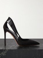 Dangerous Liasions 105 cutout patent leather-trimmed suede pumps