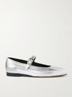 Metallic leather Mary Jane flats