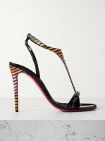 Athina 100 patent leather-trimmed crystal-embellished striped satin sandals