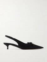 Knife bow-embellished twill slingback pumps