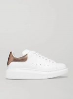 Metallic-trimmed leather exaggerated-sole sneakers